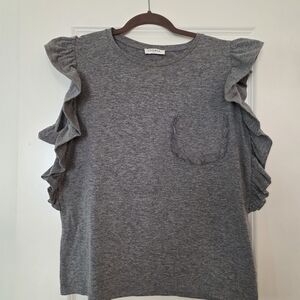 Vici Gray Ruffle Sleeve Tee